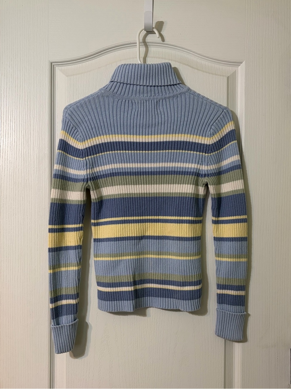 Striped Ribbed Turtleneck Sweater - Blue Multi - Picture 2 of 4